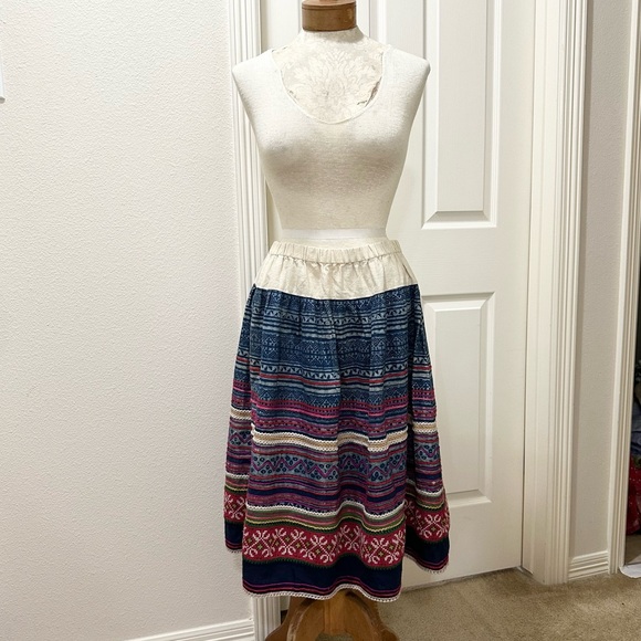 Lucky Brand Colorful Ethnic Hmong Style Boho Folk Skirt with Elastic Waist - S - Picture 8 of 15